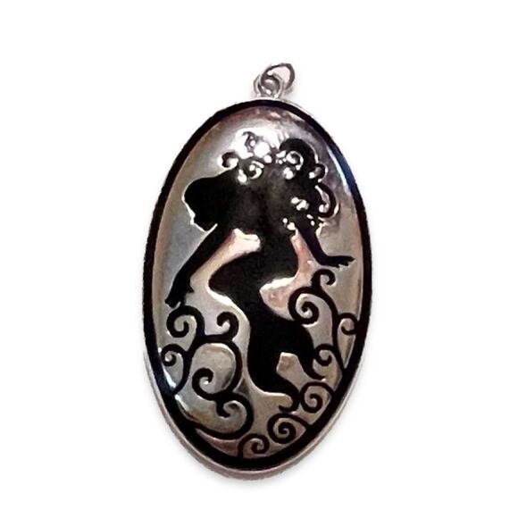 Elegant Silver and Black Mermaid Pendant - Picture 1 of 2